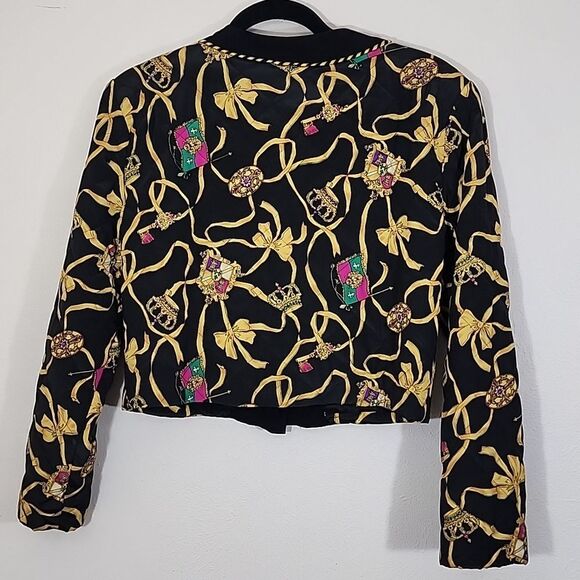 Ann Taylor Vintage Quilted Crown And Bow Printed Cropped Jacket Size 6 - Picture 4 of 8